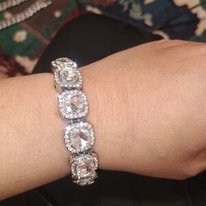 Silver On Silver Bracelet Made With Cubic Zirconia New.